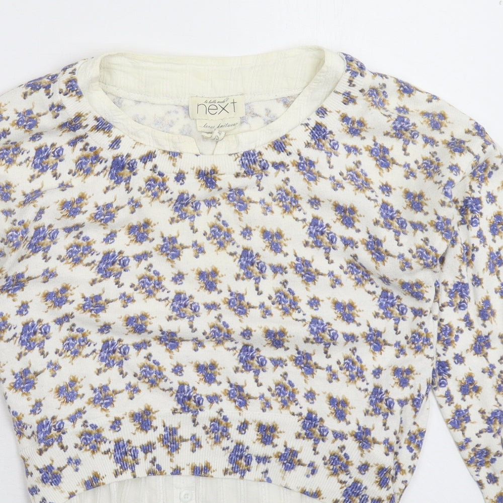 NEXT Womens White Floral Knit Pullover Jumper Size 8