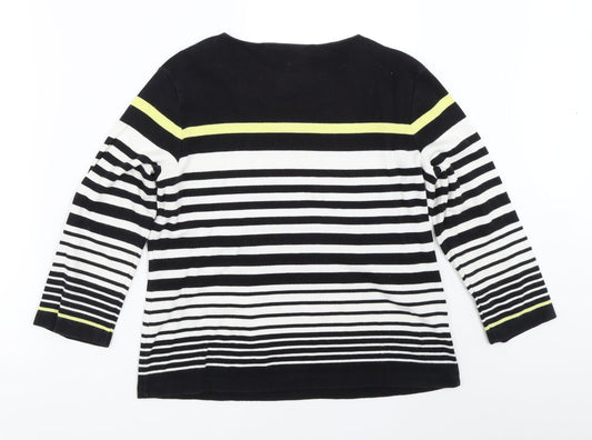 Country Casuals Womens Black Striped  Basic T-Shirt Size S