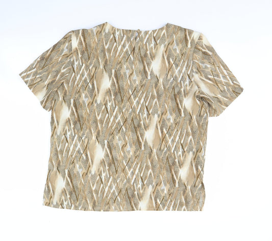 Bonmarché Womens Beige Geometric  Basic Blouse Size 16  - Shoulder Pads