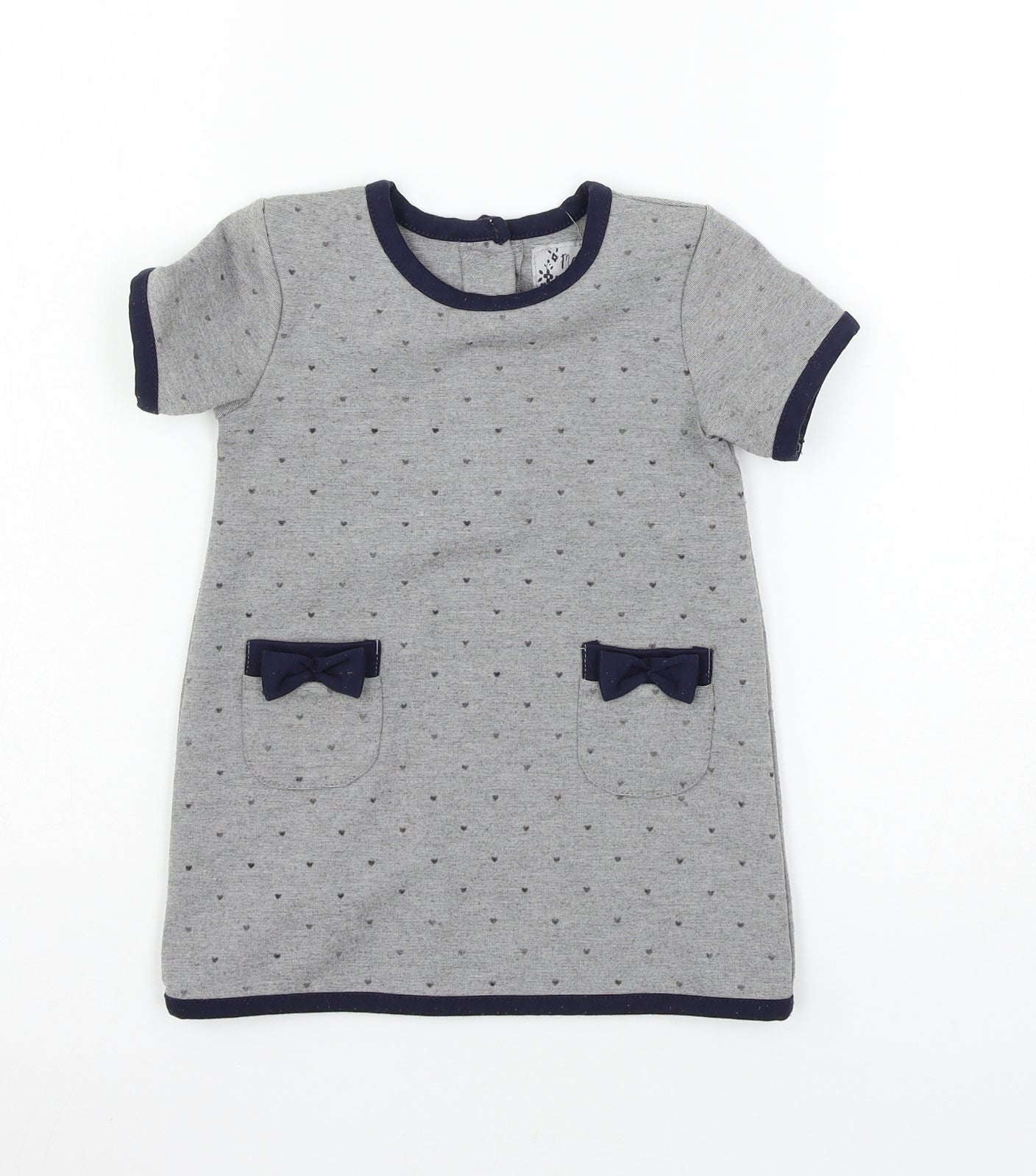 Young Dimension Girls Grey Polka Dot Jersey T-Shirt Dress  Size 12-18 Months