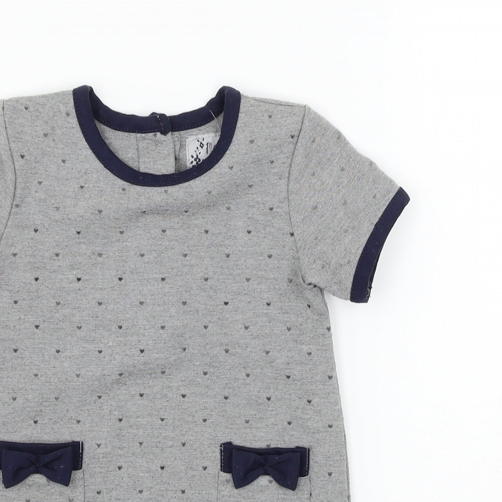 Young Dimension Girls Grey Polka Dot Jersey T-Shirt Dress  Size 12-18 Months