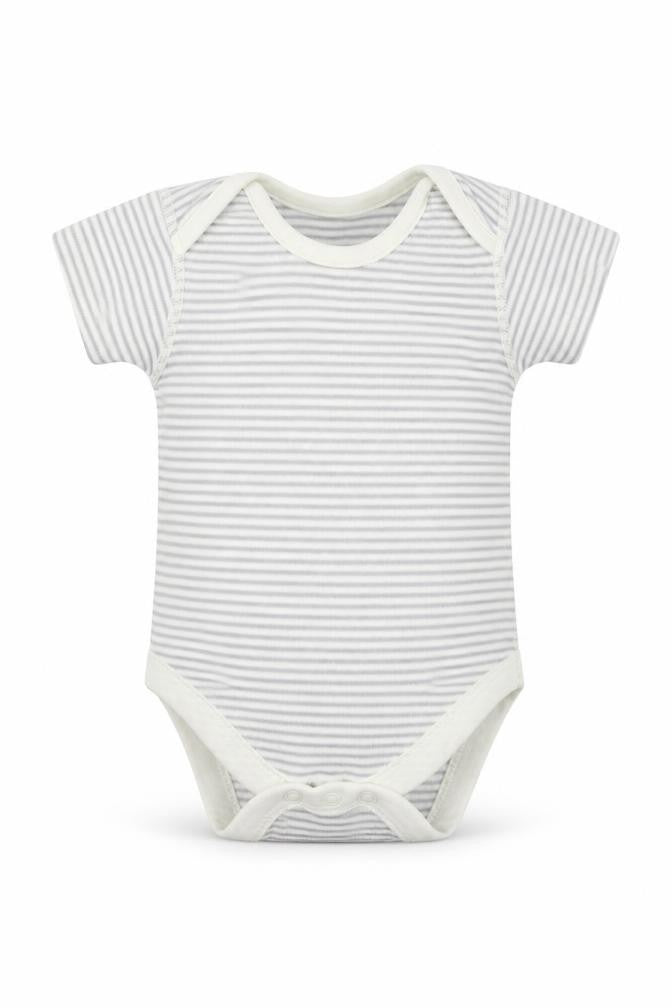 Marks and Spencer Girls Grey Striped Jersey Babygrow One-Piece Size 0-3 Months