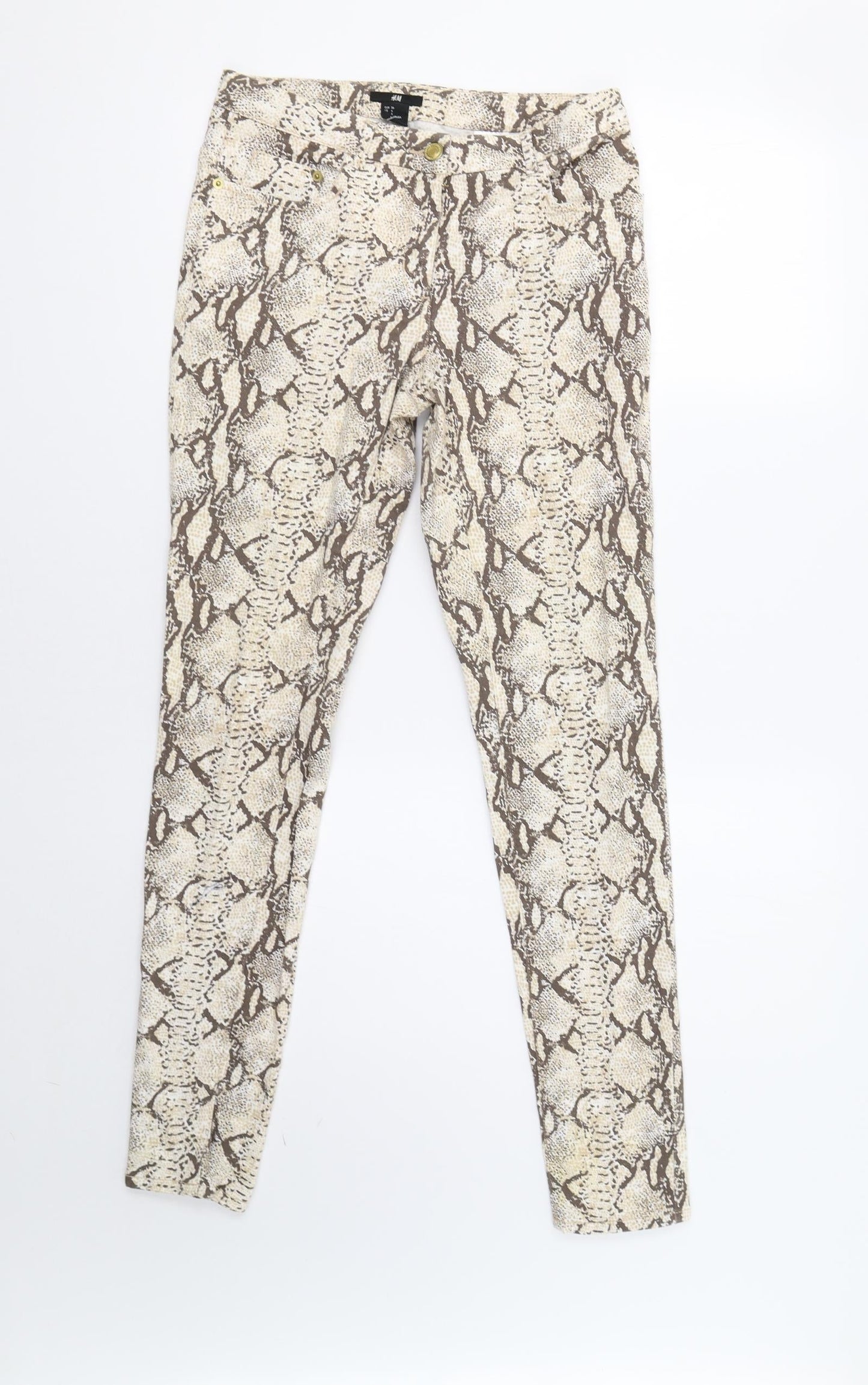 H&M Womens Beige Animal Print  Trousers  Size 8 L30 in