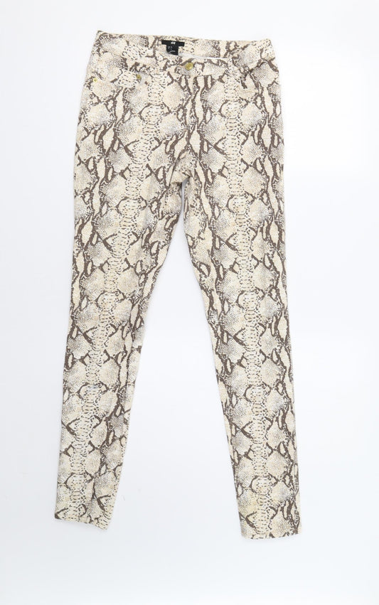 H&M Womens Beige Animal Print  Trousers  Size 8 L30 in