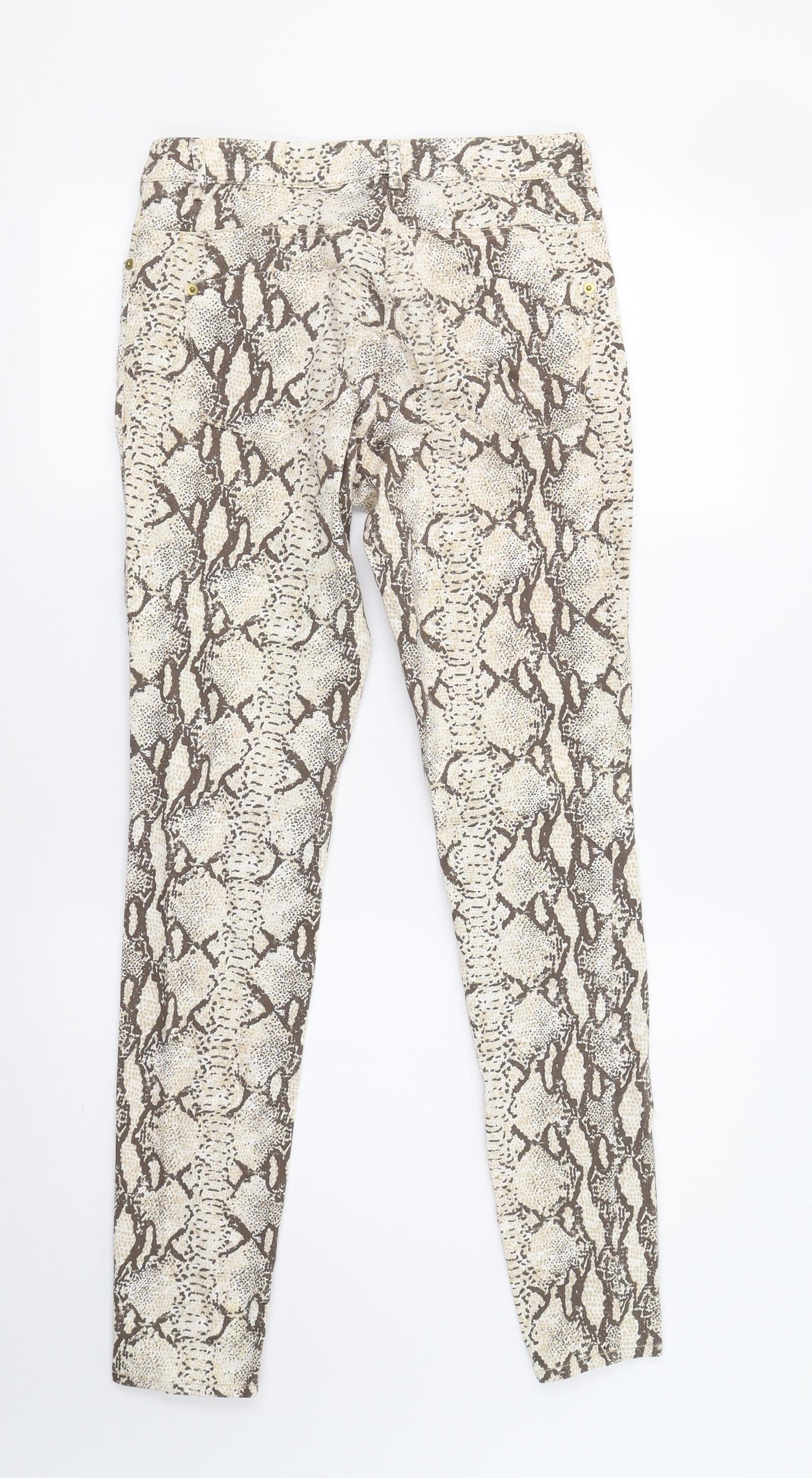 H&M Womens Beige Animal Print  Trousers  Size 8 L30 in