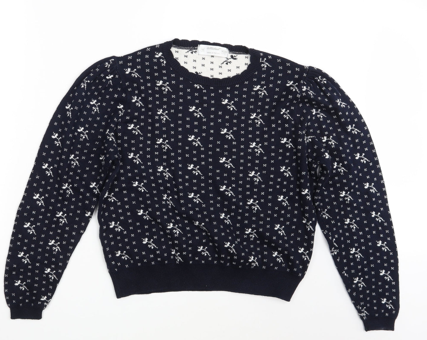 M&S Womens Blue Floral  Pullover Jumper Size 18