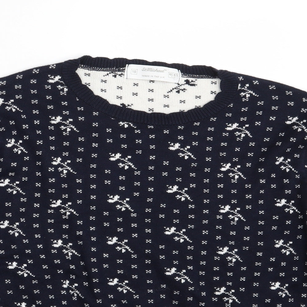 M&S Womens Blue Floral  Pullover Jumper Size 18