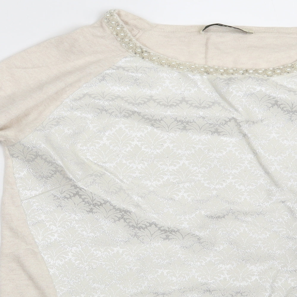 Oasis Womens Beige Floral  Pullover Jumper Size S
