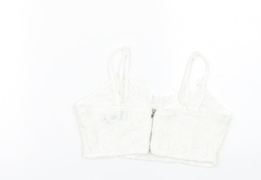 Missguided Womens White Floral  Cropped Tank Size 4