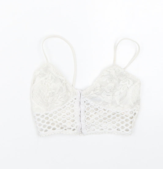 PRETTYLITTLETHING Womens White Floral  Cropped Tank Size 4