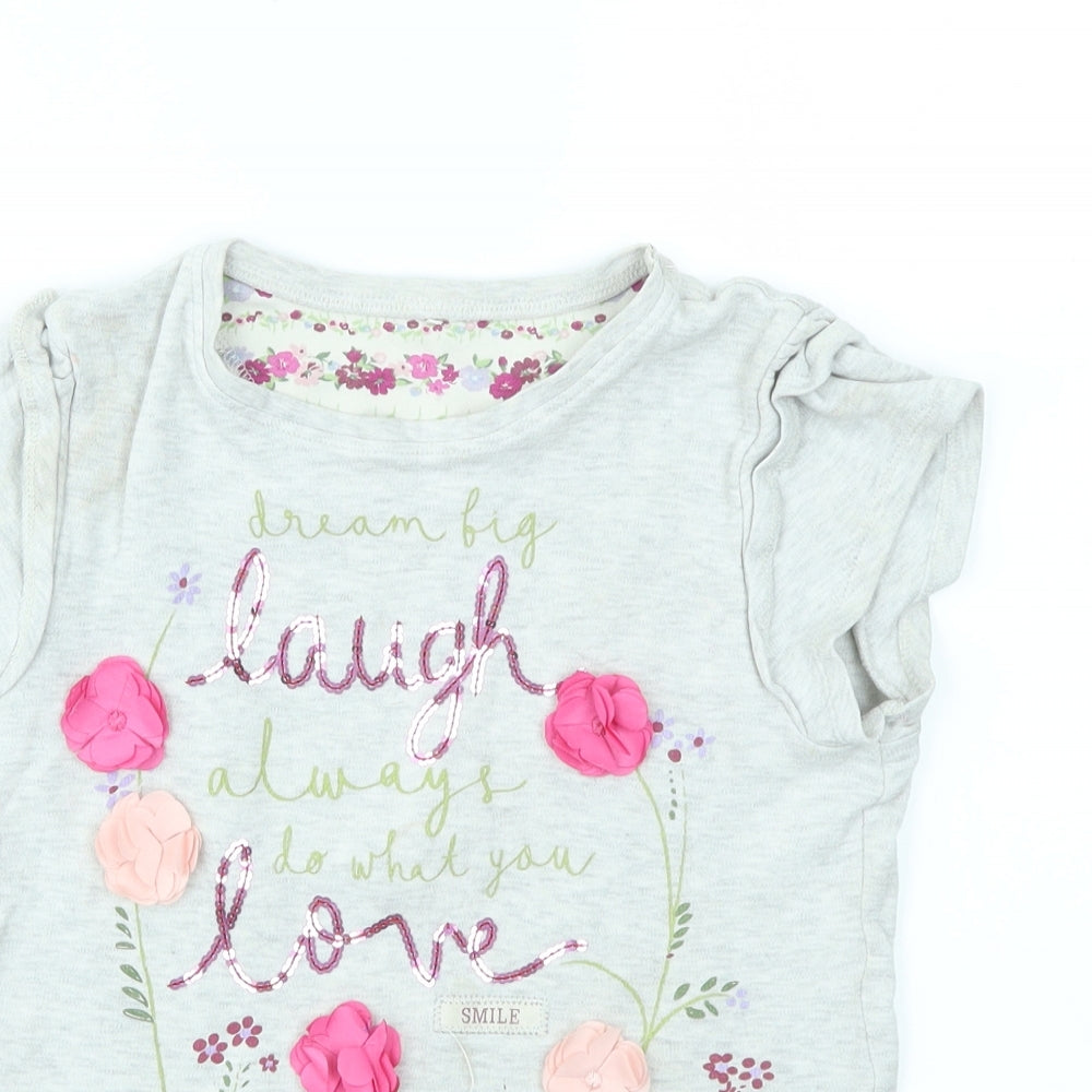 George Girls Grey Floral  Basic T-Shirt Size 8-9 Years
