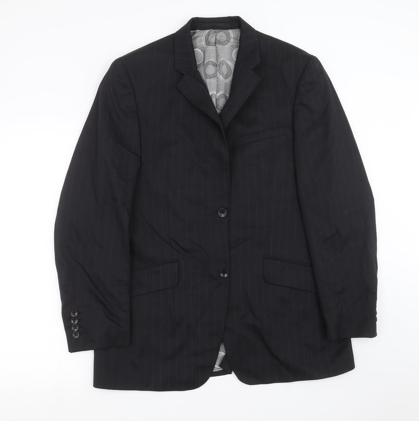 REMUS Mens Black Striped  Jacket Suit Jacket Size 40