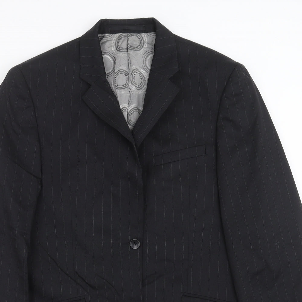 REMUS Mens Black Striped  Jacket Suit Jacket Size 40