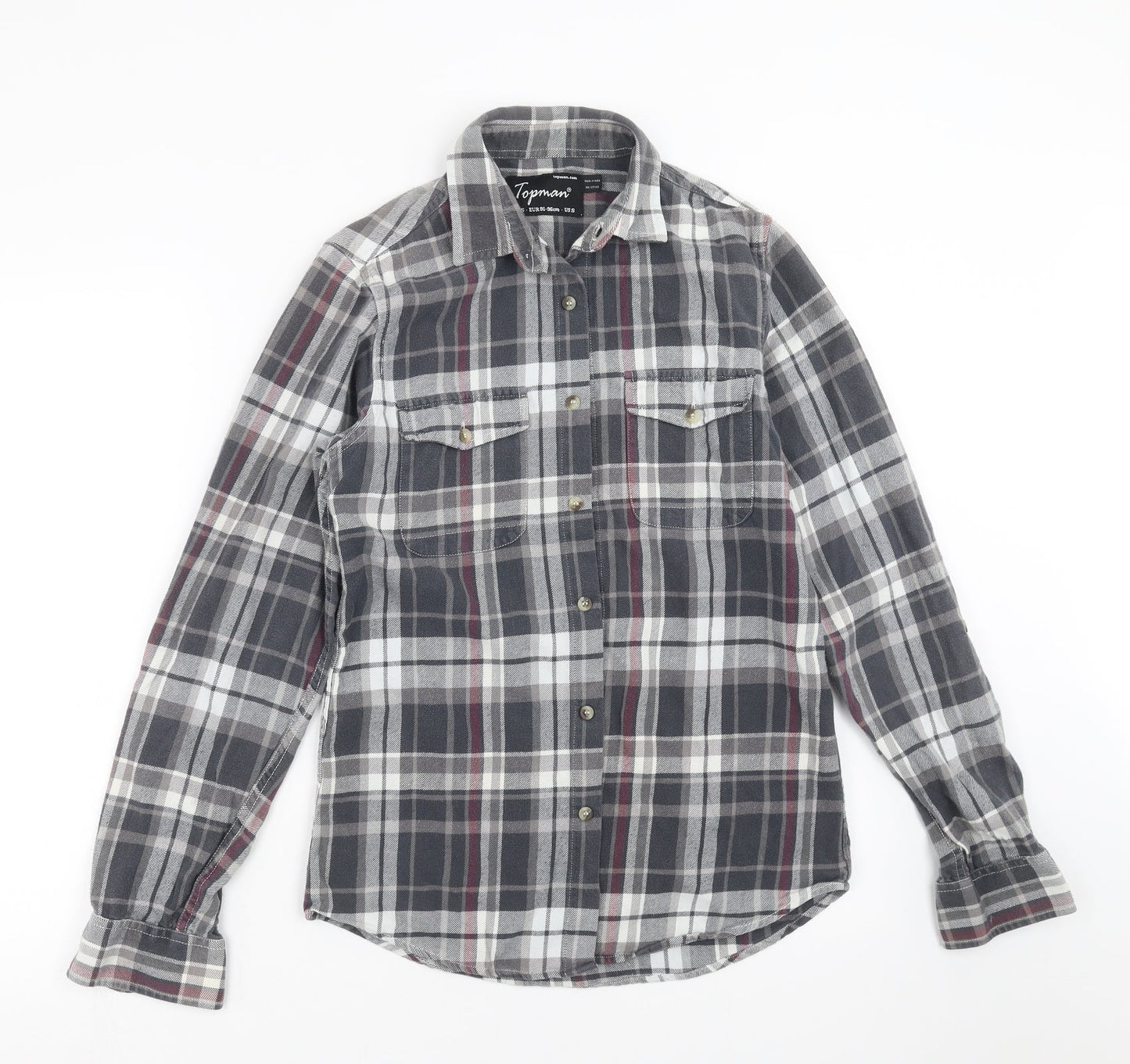 Topman Mens Grey Plaid   Button-Up Size S