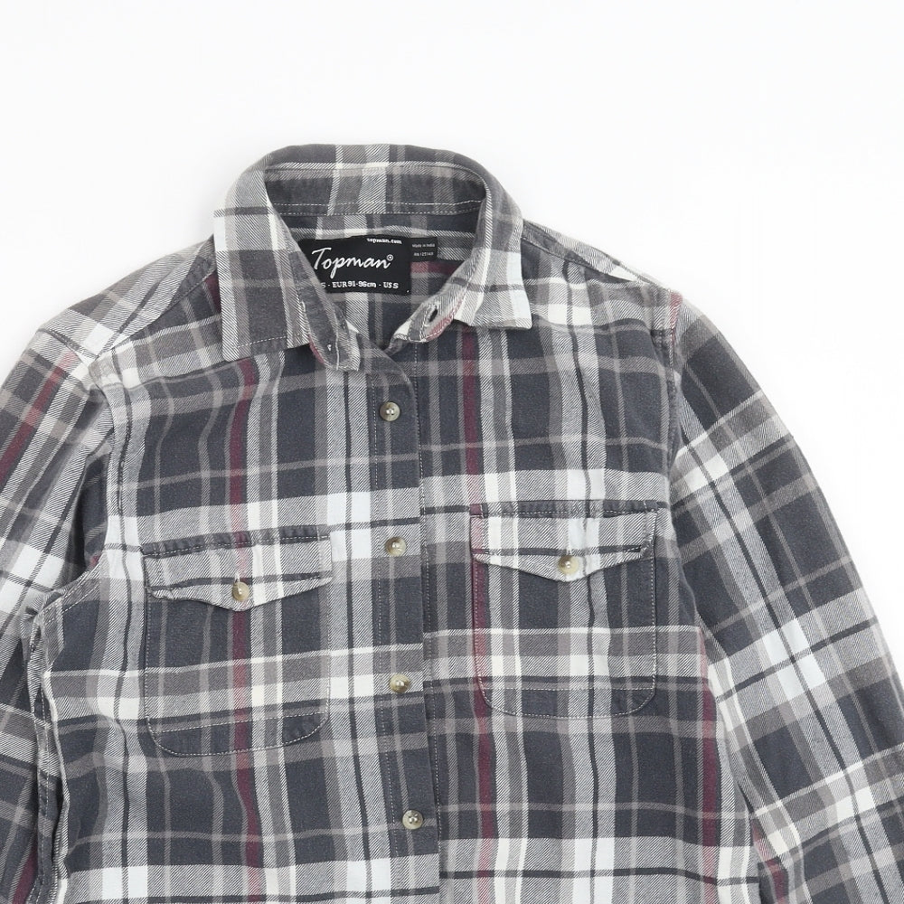 Topman Mens Grey Plaid   Button-Up Size S