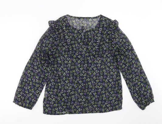Unika Womens Blue Floral  Basic Blouse Size M
