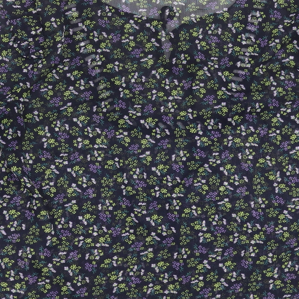 Unika Womens Blue Floral  Basic Blouse Size M
