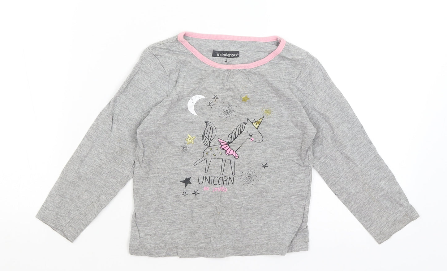 In Extenso Girls Grey   Basic T-Shirt Size 4 Years  - Unicorn