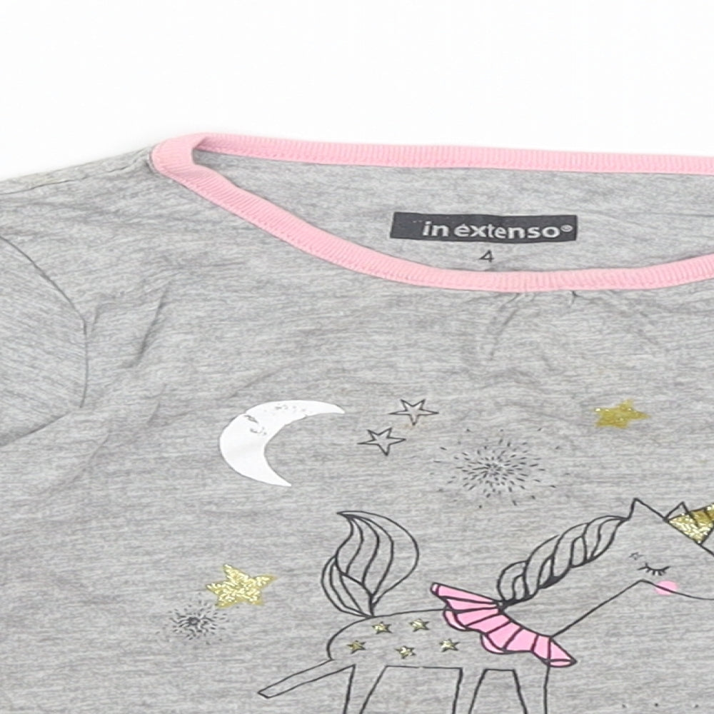 In Extenso Girls Grey   Basic T-Shirt Size 4 Years  - Unicorn