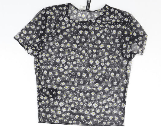 Divided Womens Black Floral  Basic Blouse Size S