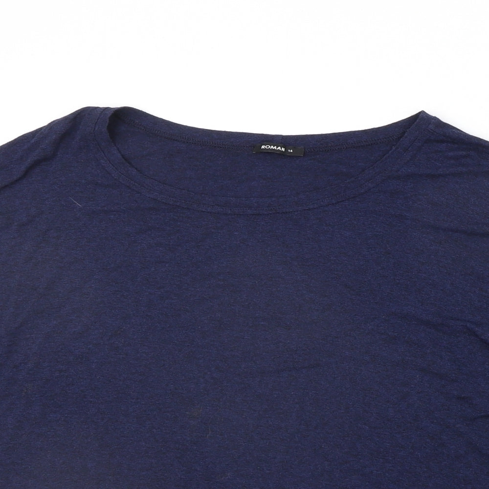 Roman Womens Blue Houndstooth  Pullover Jumper Size 14