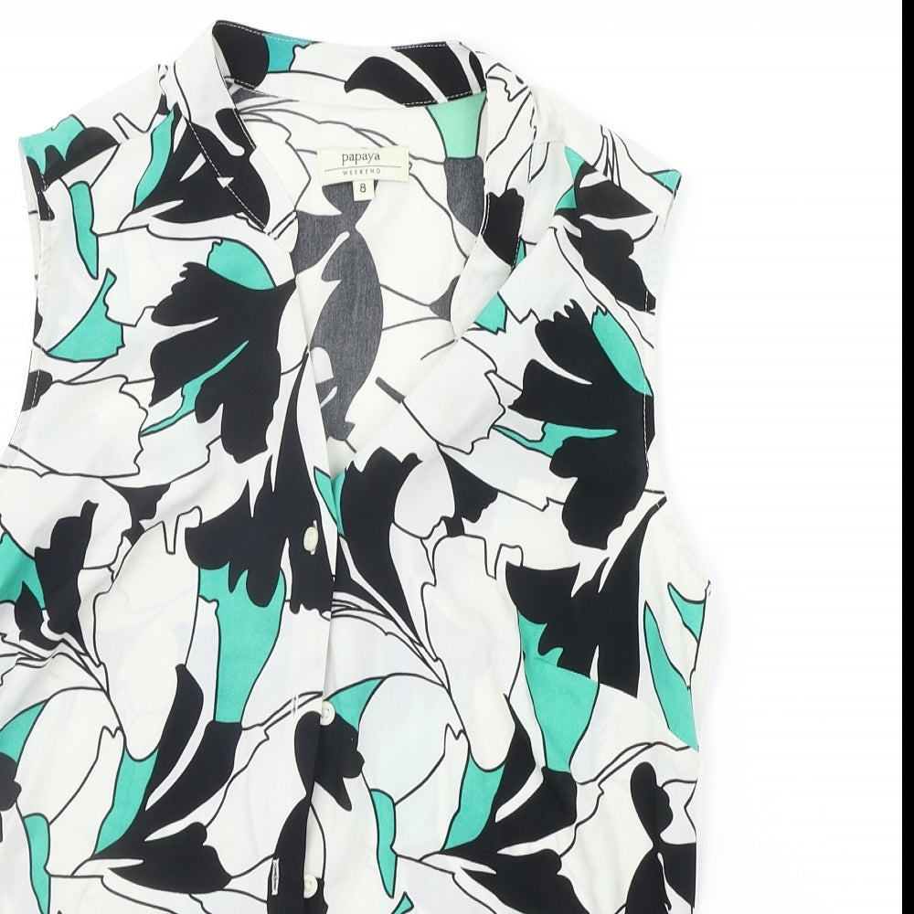 Papaya Womens White Floral  Basic Button-Up Size 8
