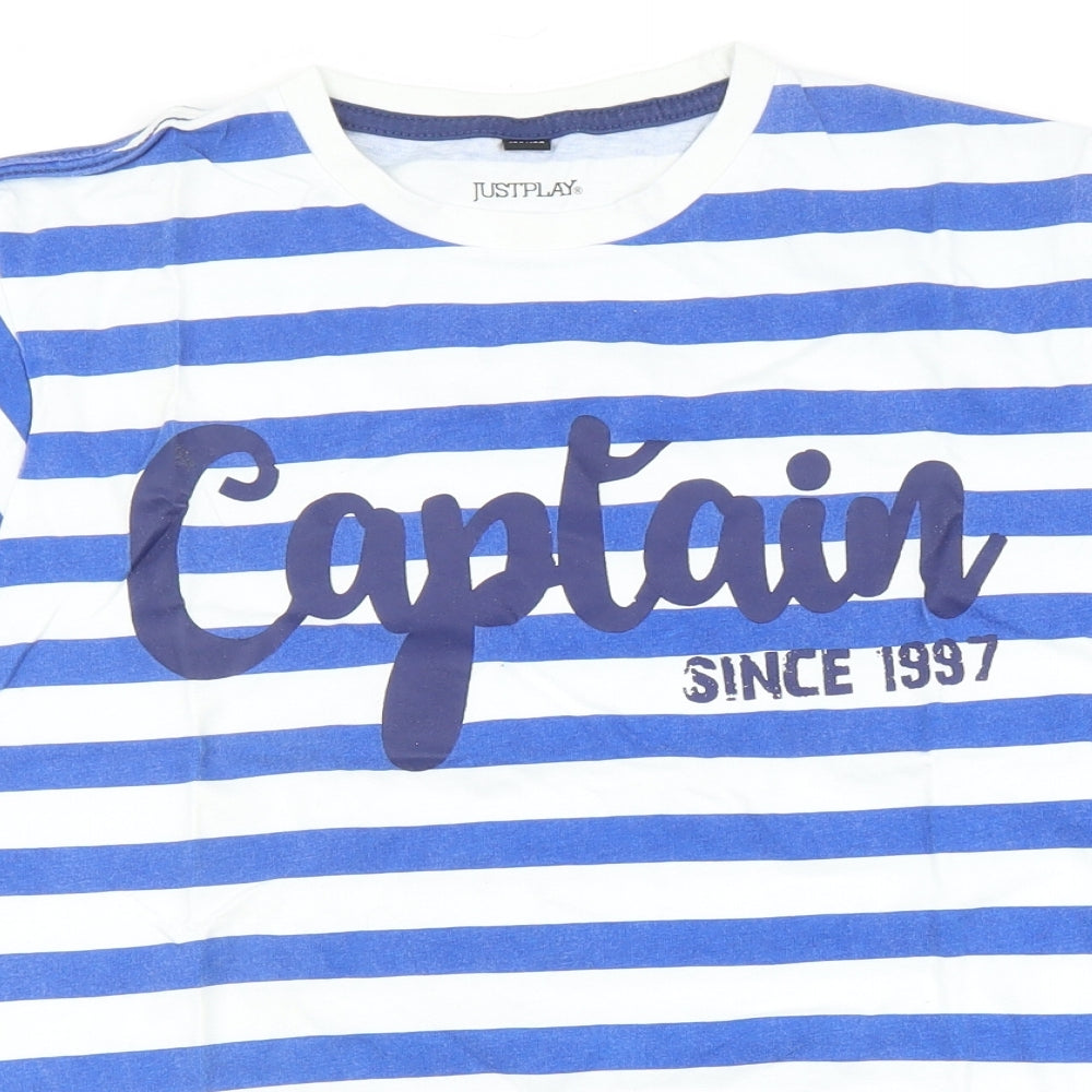 Just Play Boys Blue Striped  Basic T-Shirt Size 12-13 Years