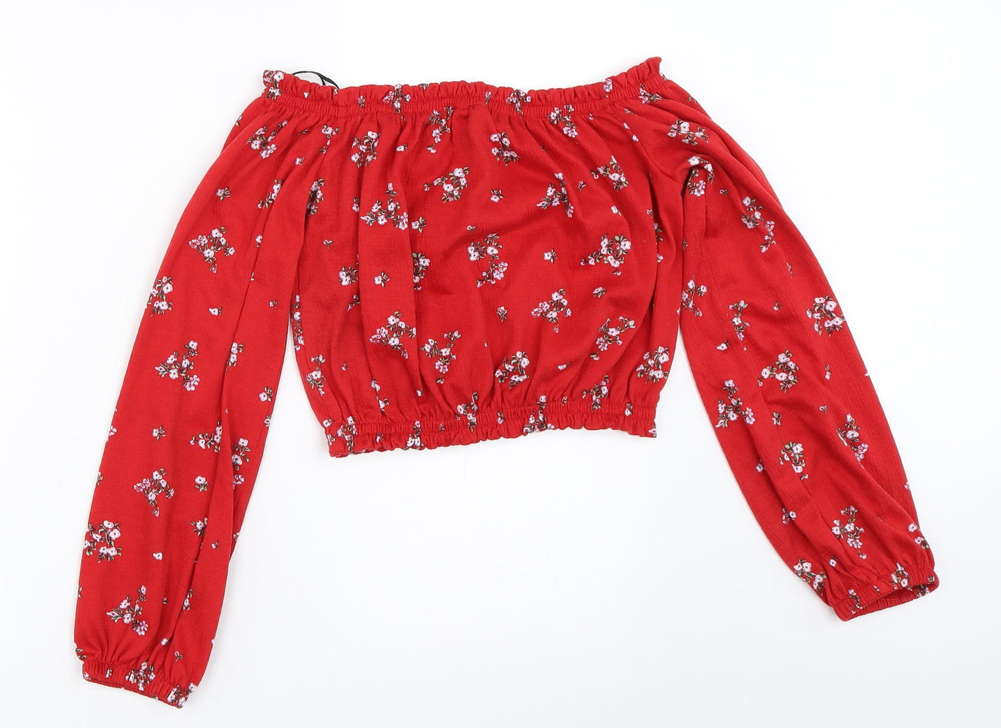 H&M Womens Red Floral  Cropped Blouse Size XS