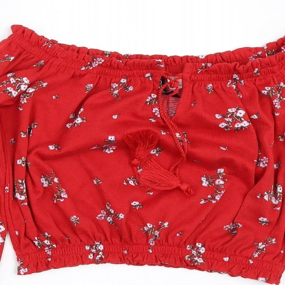 H&M Womens Red Floral  Cropped Blouse Size XS