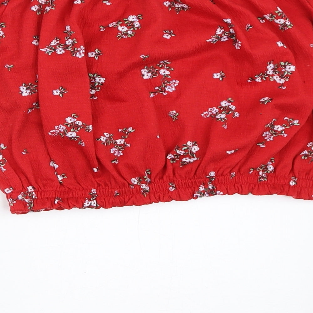 H&M Womens Red Floral  Cropped Blouse Size XS
