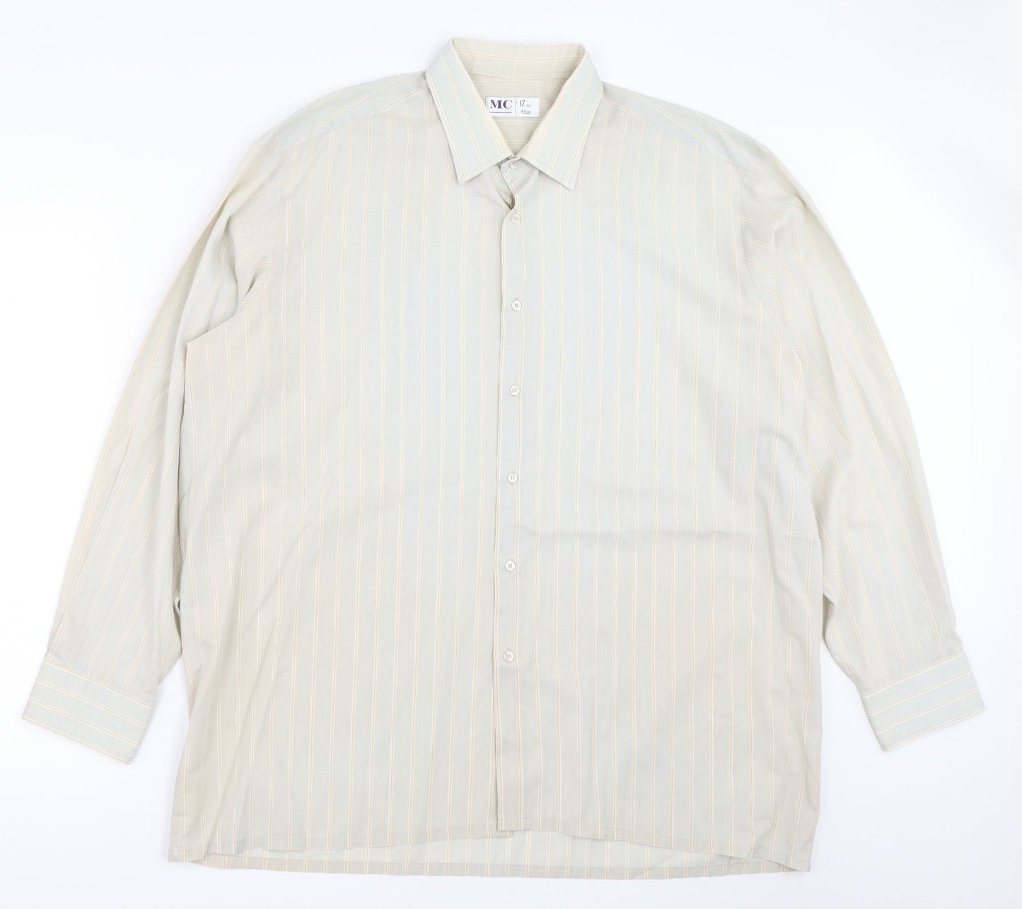 MC Mens Beige Striped   Button-Up Size 17