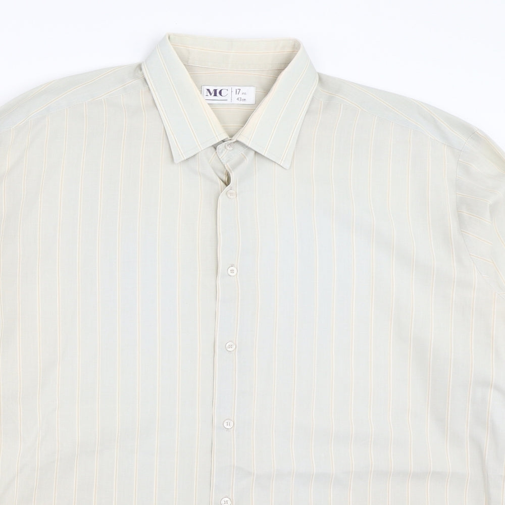 MC Mens Beige Striped   Button-Up Size 17