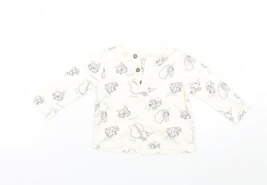 F&F Girls Ivory Animal Print  Basic T-Shirt Size 6-9 Months  - Disney
