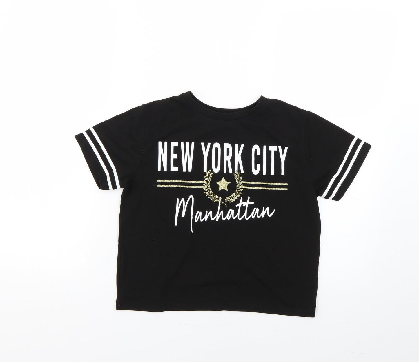 miss evie Girls Black Geometric  Basic T-Shirt Size 9-10 Years