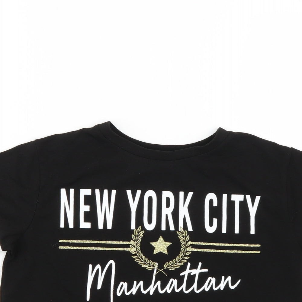 miss evie Girls Black Geometric  Basic T-Shirt Size 9-10 Years