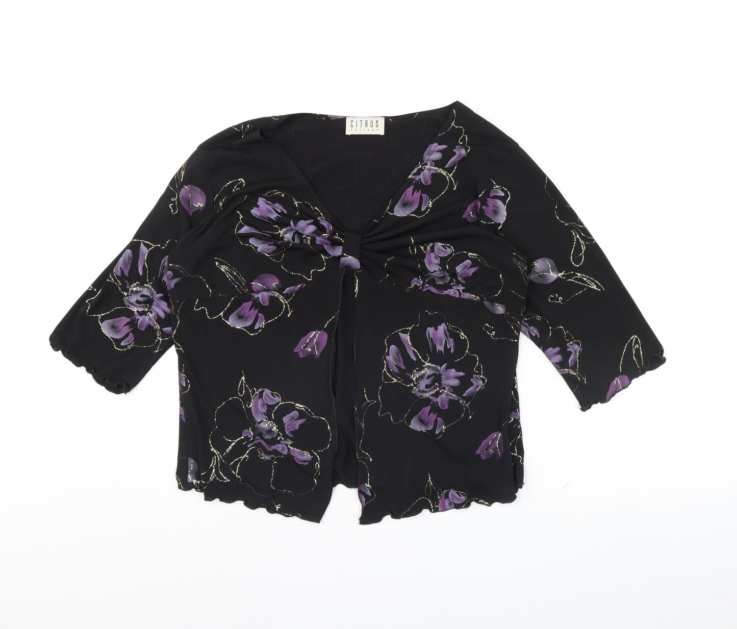 Citrus Womens Black Floral  Basic Blouse Size 16