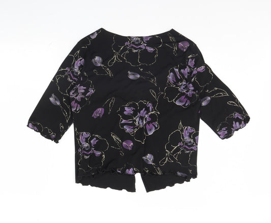 Citrus Womens Black Floral  Basic Blouse Size 16
