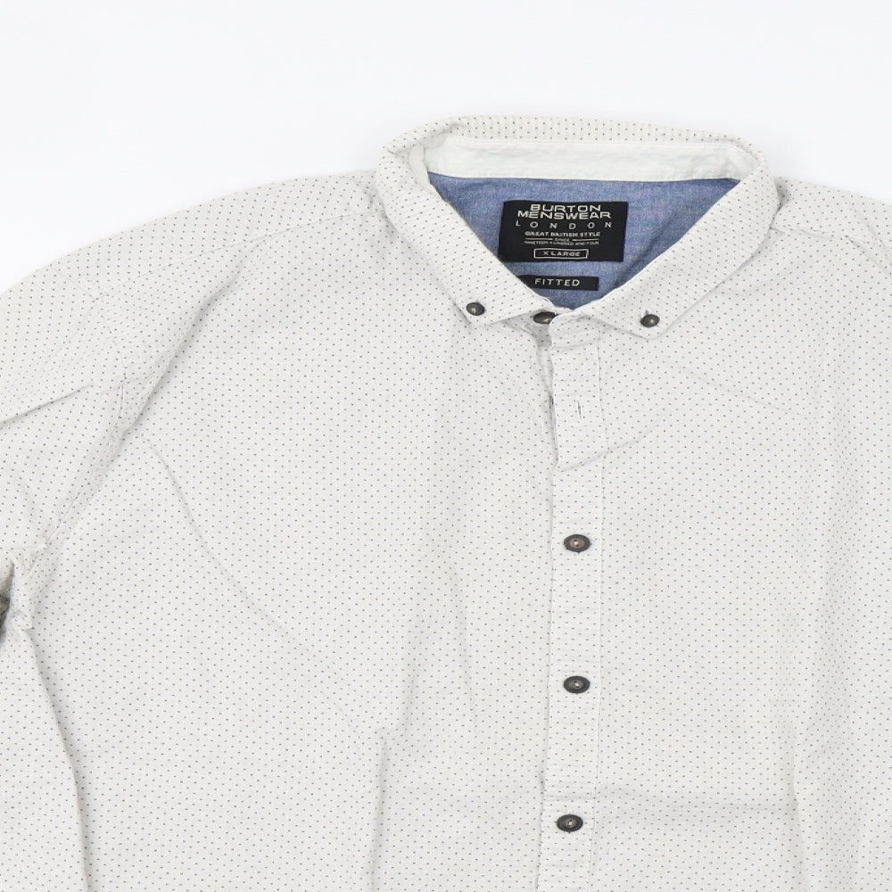 Burton Mens Grey Polka Dot   Button-Up Size XL