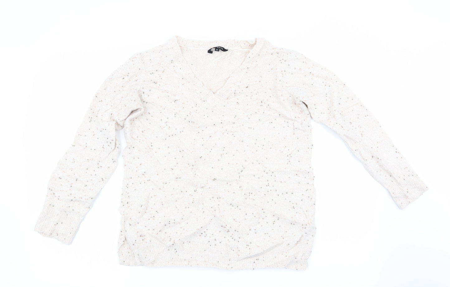 Peacocks Womens Beige   Pullover Jumper Size S  - Sequins all over