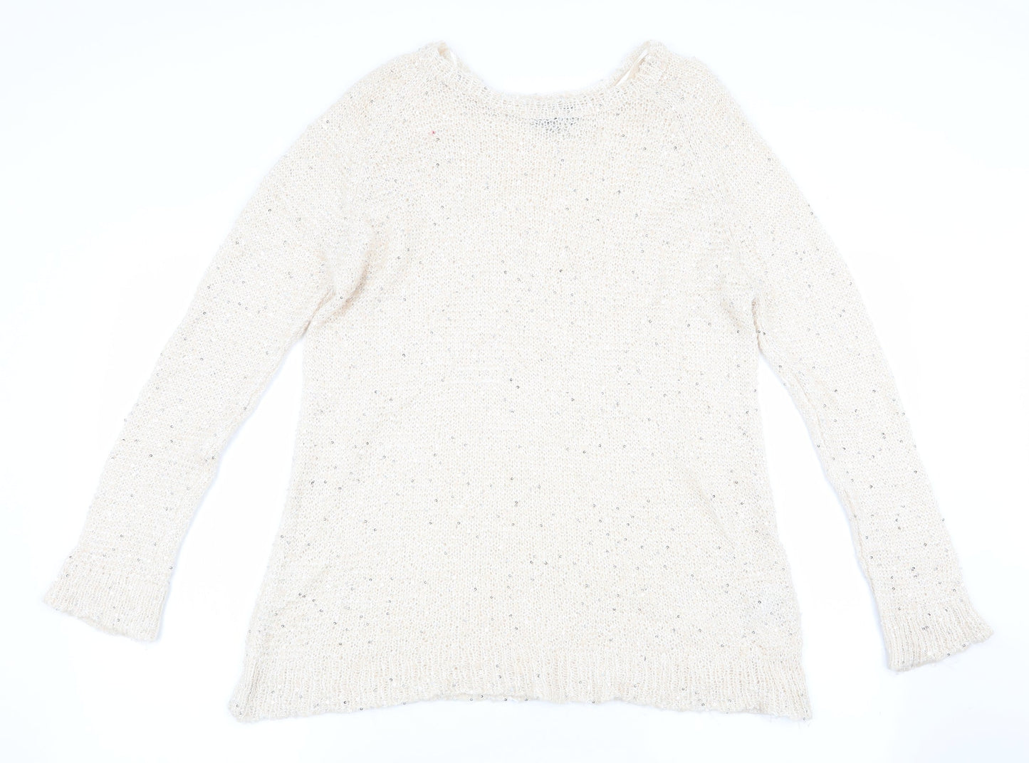 Topshop Womens Beige   Pullover Jumper Size 8  - Sequins all over