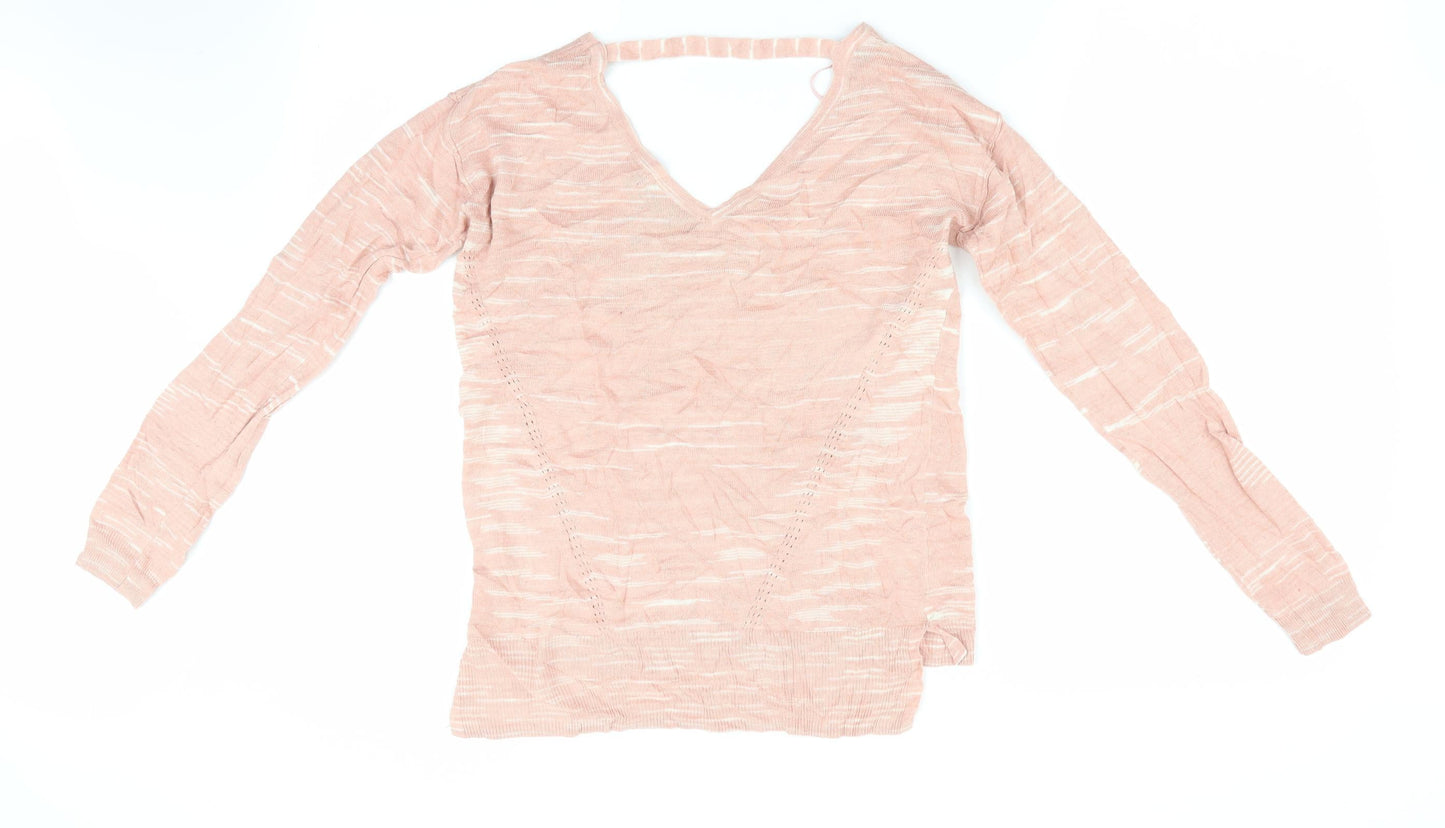 Marks and Spencer Womens Pink Striped  Pullover Jumper Size S  - Vee Back with strap - Peach in colour