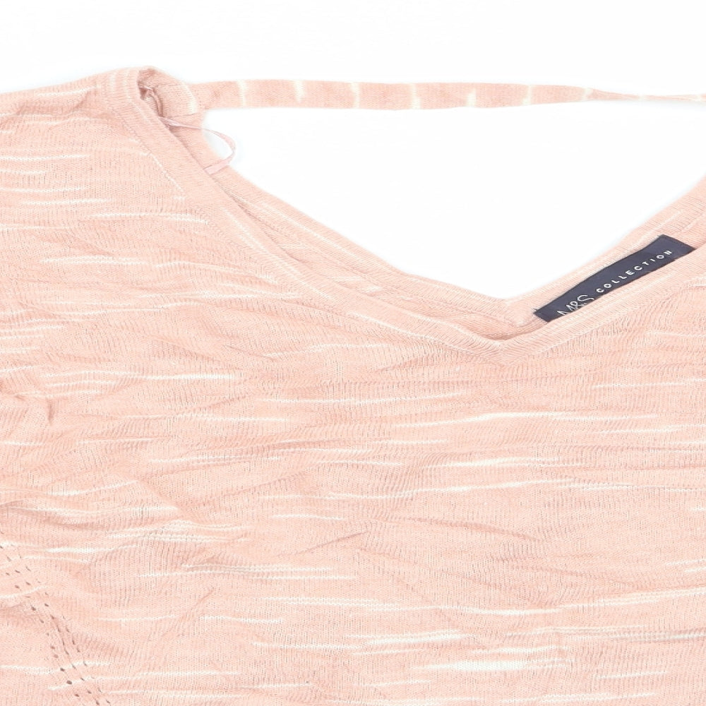 Marks and Spencer Womens Pink Striped  Pullover Jumper Size S  - Vee Back with strap - Peach in colour