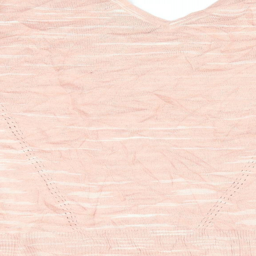 Marks and Spencer Womens Pink Striped  Pullover Jumper Size S  - Vee Back with strap - Peach in colour