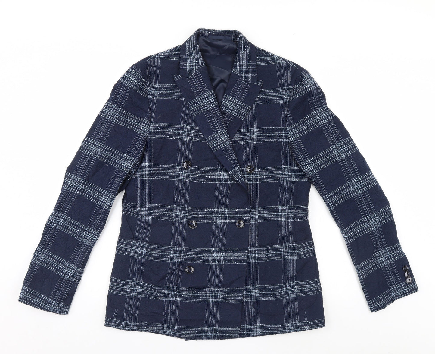 Preworn Womens Blue Plaid  Overcoat Jacket