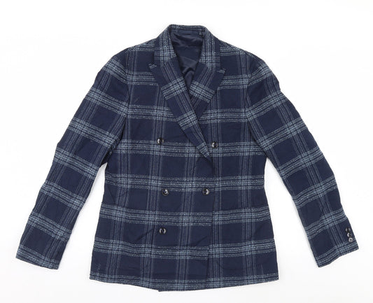 Preworn Womens Blue Plaid  Overcoat Jacket