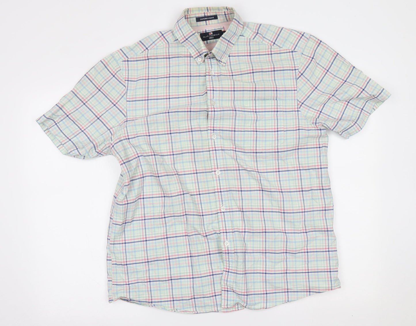 M&S Mens Green Plaid   Button-Up Size M