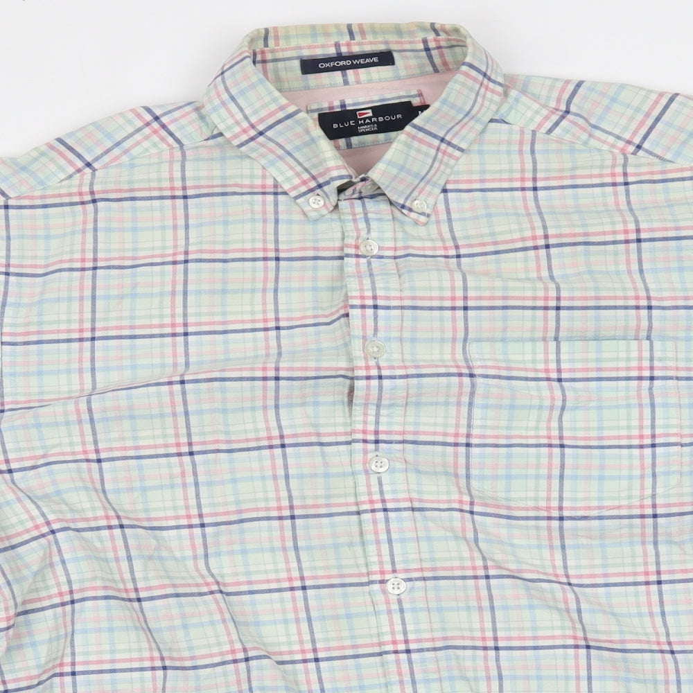 M&S Mens Green Plaid   Button-Up Size M