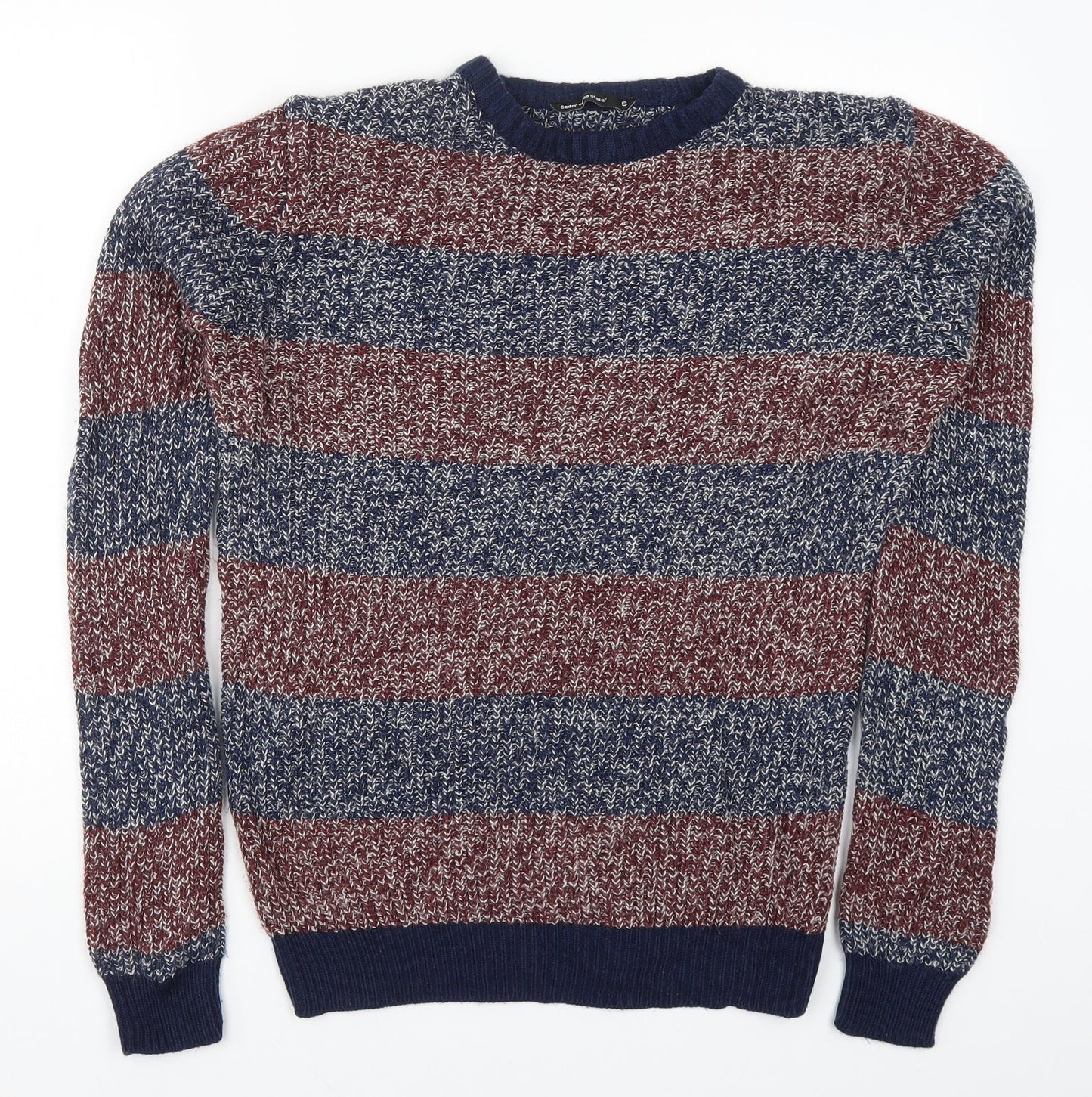 Cedar Wood State Mens Blue Striped Knit Pullover Jumper Size S  - Red