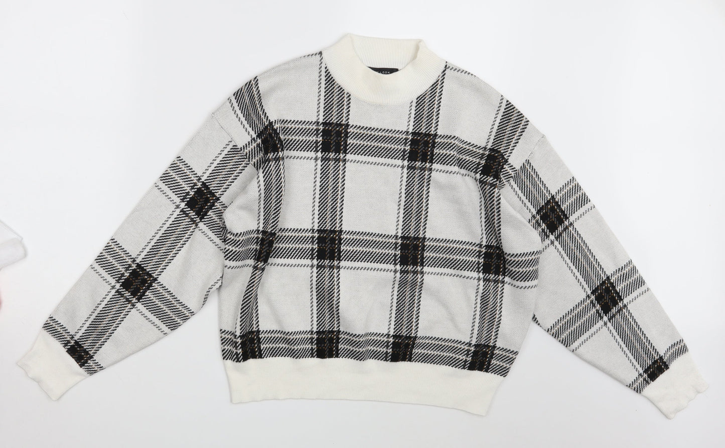 New Look Womens White Check  Pullover Jumper Size M