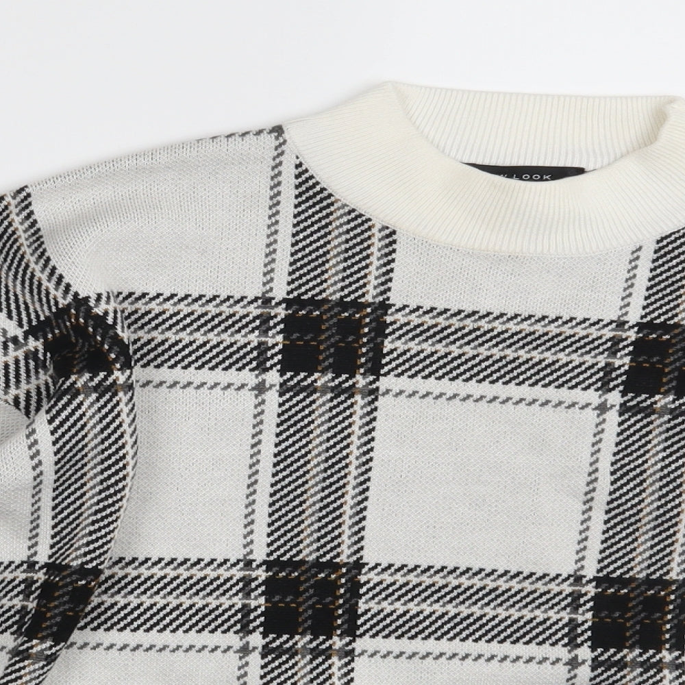 New Look Womens White Check  Pullover Jumper Size M